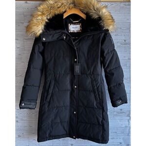 NWT Nine West Black Parka Faux Fur Hooded‎ Puffer Coat Mid length size small